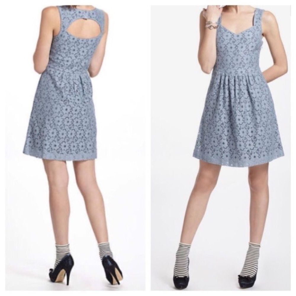 Anthro Deletta Silverlake Blue Lace Dress Sz M